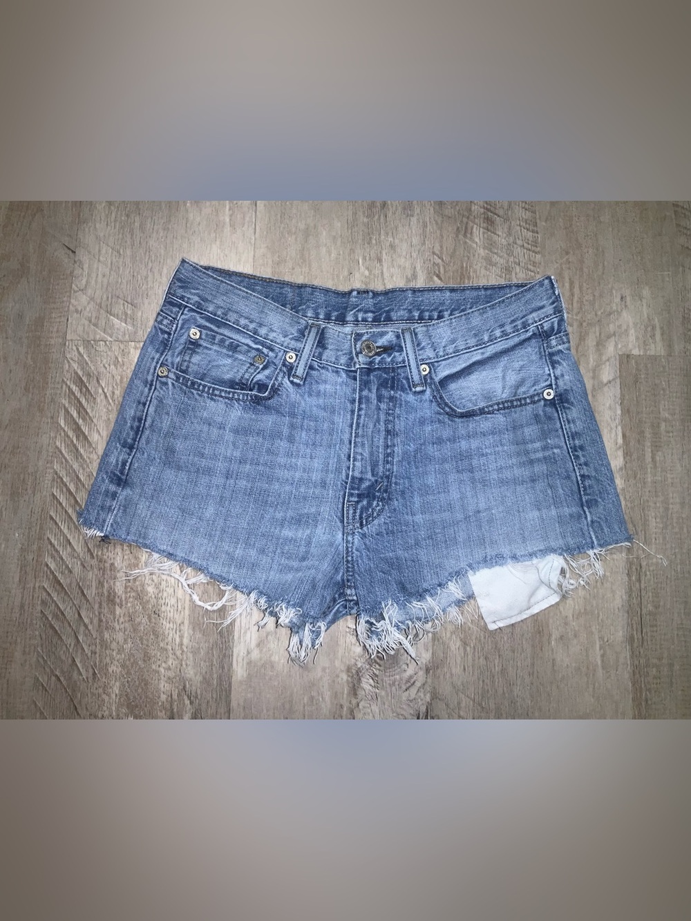 (Bin 18) Levi Strauss, Light Blue Distressed Denim Cutoff Shorts, Size W29 L32